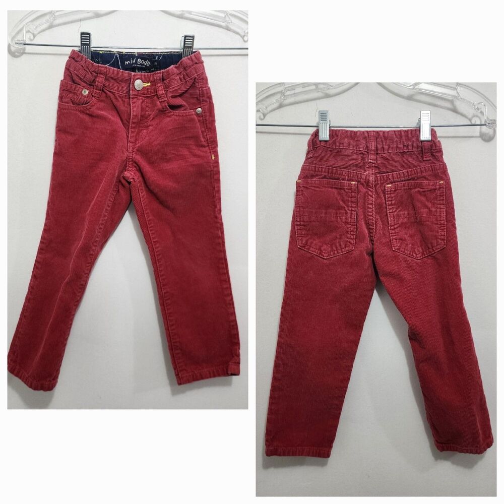 Mini Boden Baby Boy Corduroy Chino Pants Dark Red Size 3 Straight Leg Adjustable